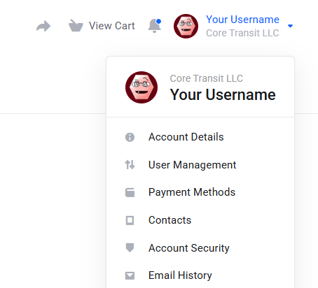 Account settings menu