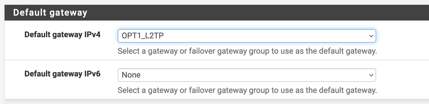 Configure L2TP interface as default route